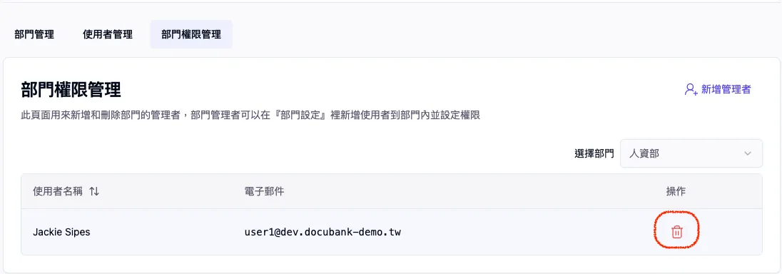 刪除部門管理者