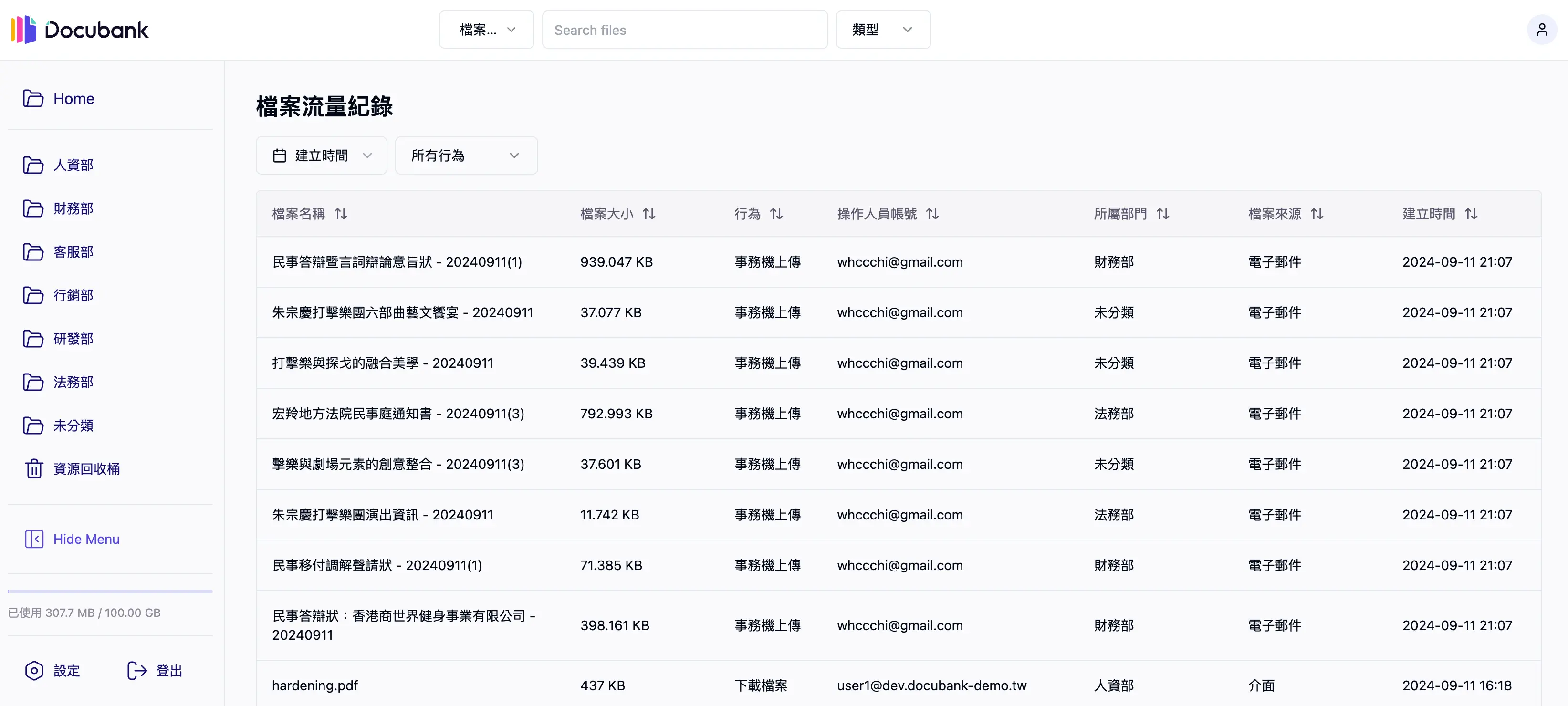 顯示檔案流量紀錄